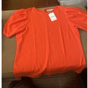 She Di Women’s Dark Peach Orange Cap Sleeve Blouse - XL Pull Over Button Closure